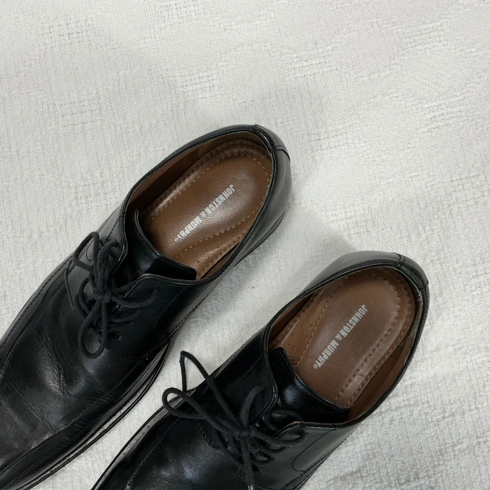 Johnston & Murphy Black‎ Leather Square Toe Lace Up Dress Shoes Men's 10M